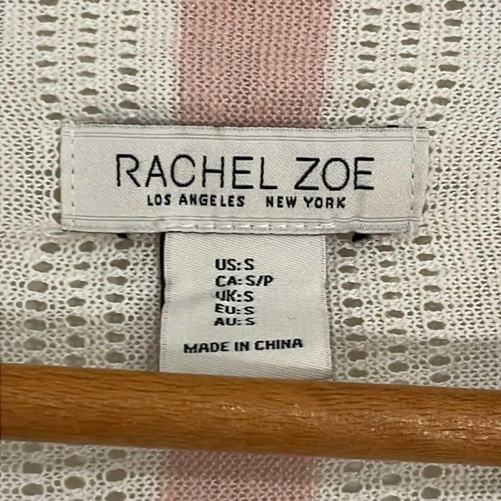 RACHEL ZOE Linen Knit Waterfall Open Wrap Cardigan Pink Gray White Eyelet - Picture 4 of 8